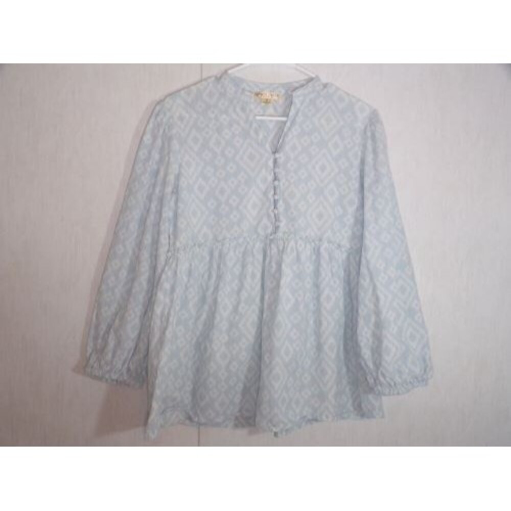 Studio West Apparel Womens Blouse Top Size M Blue White Ikat 100% Cotton India